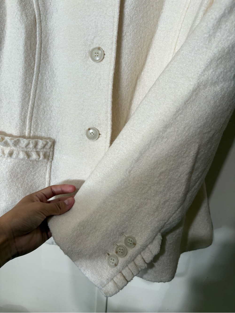 Talbots Cream/white Textured Wool-Blend Button Front Jacket - Picture 5 of 6